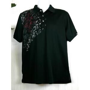 PGA Tour Pro Series Polo/Golf Athletic Fit Black Side Print Shirt-Men's XXL
